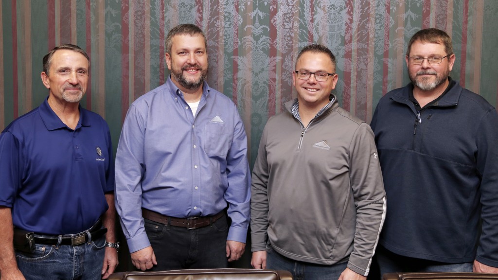 Aggregate Equipment for the Atlantic provinces of Canada joins GOMACO’s worldwide distributor network. Signing the distributor agreement were, from left, Bob Leonard, GOMACO Sales Manager, Patrick Dempster, Aggregate Equipment Parts Manager, Chris Urquhart, Aggregate Equipment Sales Manager, and Travis Brockman, GOMACO District Manager.