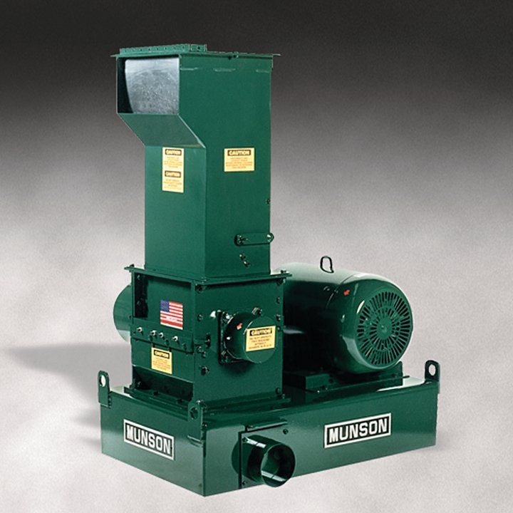 The Munson Screen Classifying Cutter Model SCC-15 reduces fibrous cannabis stalks and bulbs into compost-ready particle sizes at high rates. 