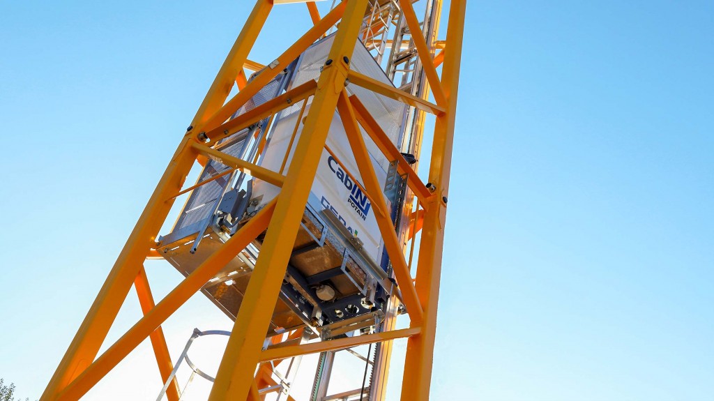 The Potain Cab-IN is the new internal mast operator lift from Manitowoc. It fits inside all K-mast systems and allows simultaneous ladder and elevator access to the crane.