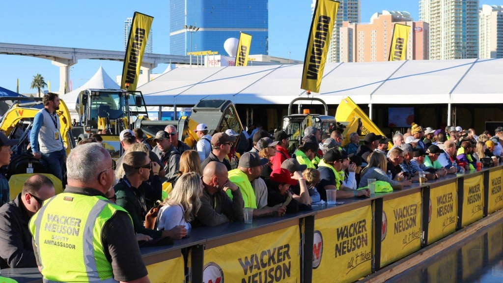 Hundreds of show attendees watched Manuel Vasquez Flores navigate the 2019 Wacker Neuson Trowel Challenge course at the World of Concrete, January 25, 2019 in Las Vegas. Flores’ ride-on trowel operating skills out-paced over 100 other participants in the popular competition.