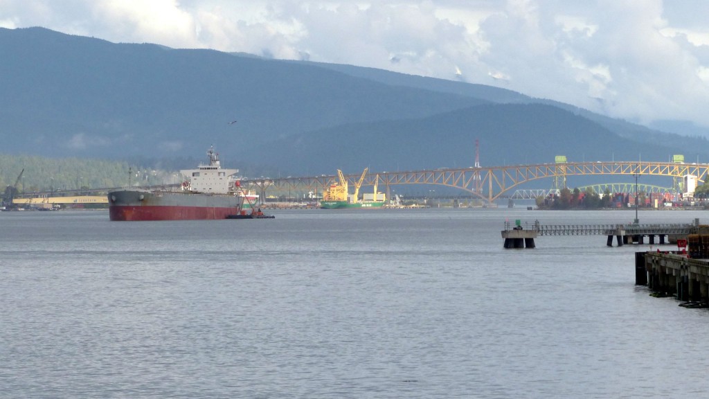 A tanker passes through Vancouver harbour from Burrard Inlet. A tanker passes through Vancouver harbour from Burrard Inlet.