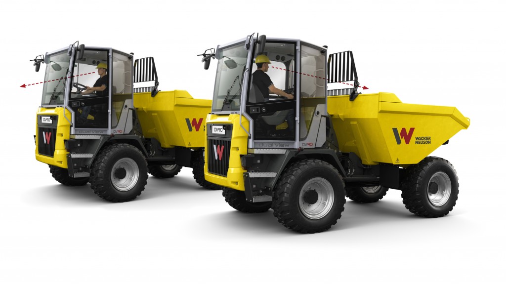 With Wacker Neuson's new dual view dumpers, the operator always has full visibility ahead. When unloading, the operator looks in the direction of the skip, before driving, the operator swivels the seat and console so he is facing in the driving direction.