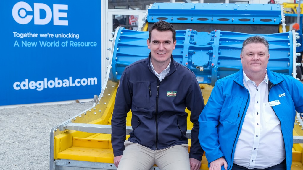 Pictured at bauma 2019 are Ben Strickland, Quarry Manager at Gill Mill Quarry and Recycling, and Tom Houston, Director of CustomCare at CDE.