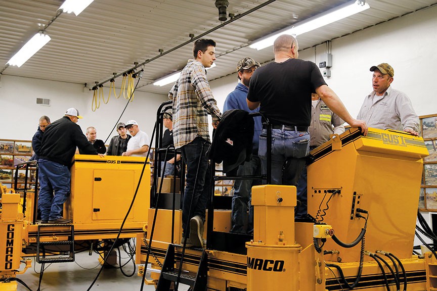 Field service technicians from the GOMACO Service Department teach hands-on skills and troubleshooting techniques in the shop portion of the classes each week. The University is equipped with several trainers for students to practice on, including GOMACO University Simulators, GUS I and II.