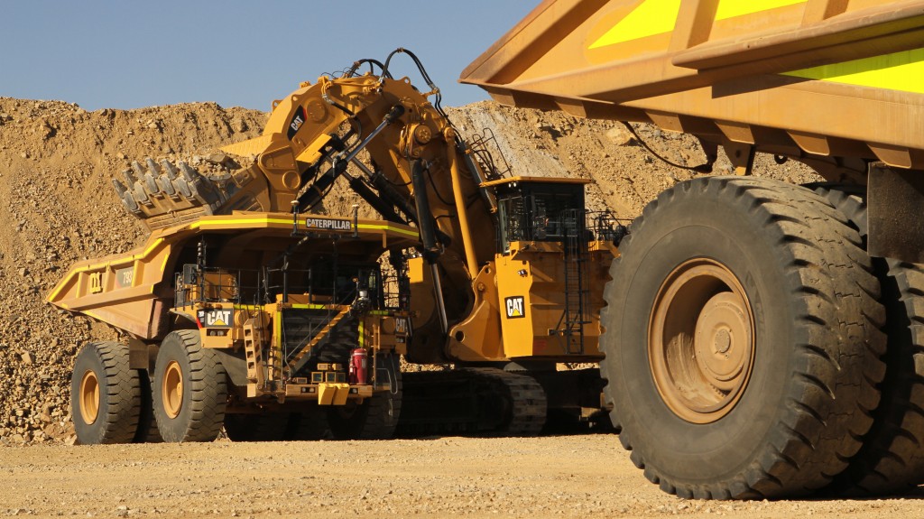 Caterpillar 793F mining truck at work in Koodaideri iron ore mine in Western Australia.