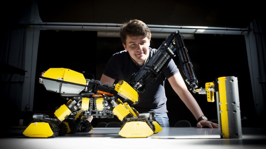 The grand prize-winning entry the autonomous Volvo Rottweiler, by Vida András, is fitted with a pneumatic drill, a dozer and a 3D printer.