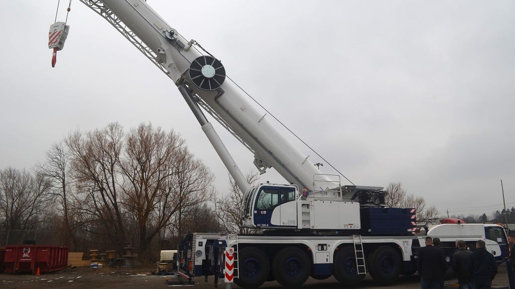 Terex AC 300-6 all terrain crane at worksite.