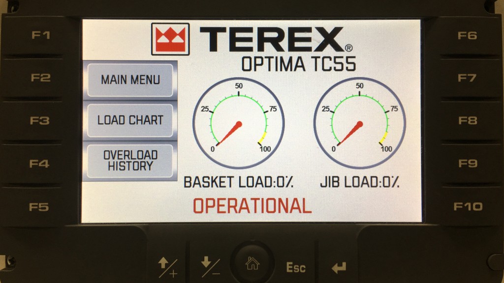 The initial screen on Terex’s Load Alert indicates that the system is operational.