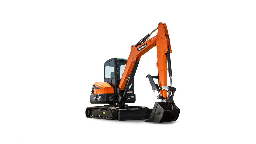 Introduced in 2019, the Doosan® DX42-5 is a conventional tail swing mini excavator in the 4- to 5-ton class, featuring a strong bucket breakout force and impressive dig depth and reach.