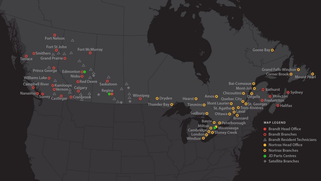 The acquisition gives Brandt a comprehensive Canadian retail footprint and further establishes the firm's position as a premier privately-held Canadian company and the largest privately-owned John Deere Construction & Forestry dealership in the world.