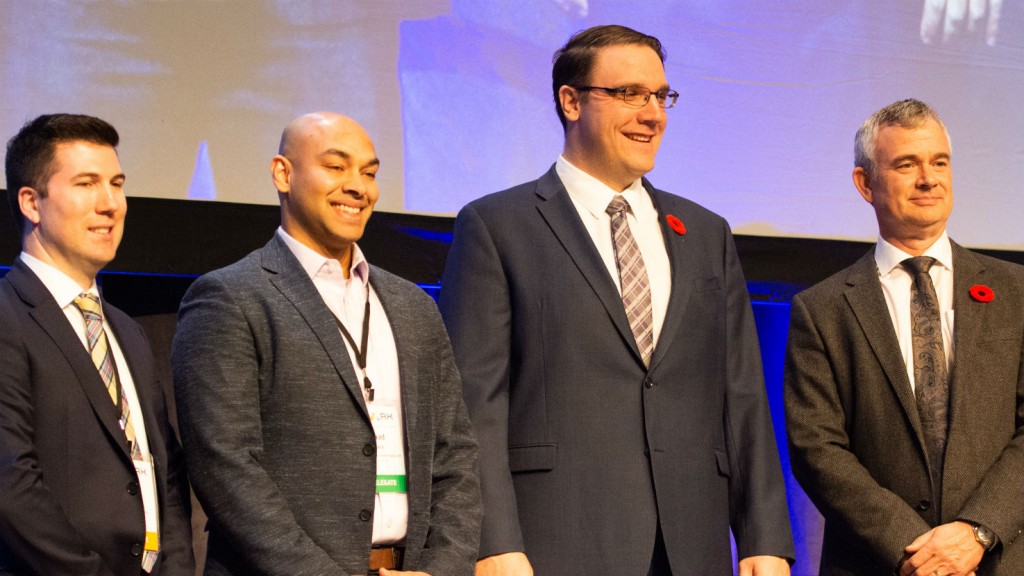 From left: Eric Dunford, Director of Sustainability, CarbonCure Technologies; Saad Dara, Co-Founder and CEO, Mangrove Water Technologies; Jason Nixon, Minister of Environment and Parks; Steve Macdonald, CEO, Emissions Reduction Alberta. From left: Eric Dunford, Director of Sustainability, CarbonCure Technologies; Saad Dara, Co-Founder and CEO, Mangrove Water Technologies; Jason Nixon, Minister of Environment and Parks; Steve Macdonald, CEO, Emissions Reduction Alberta.