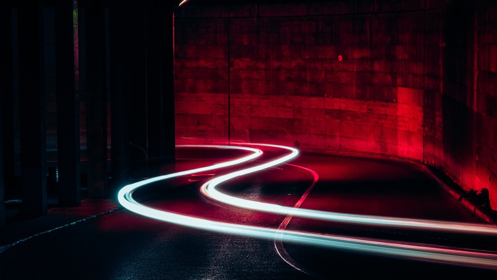 neon lights in a road tunnel