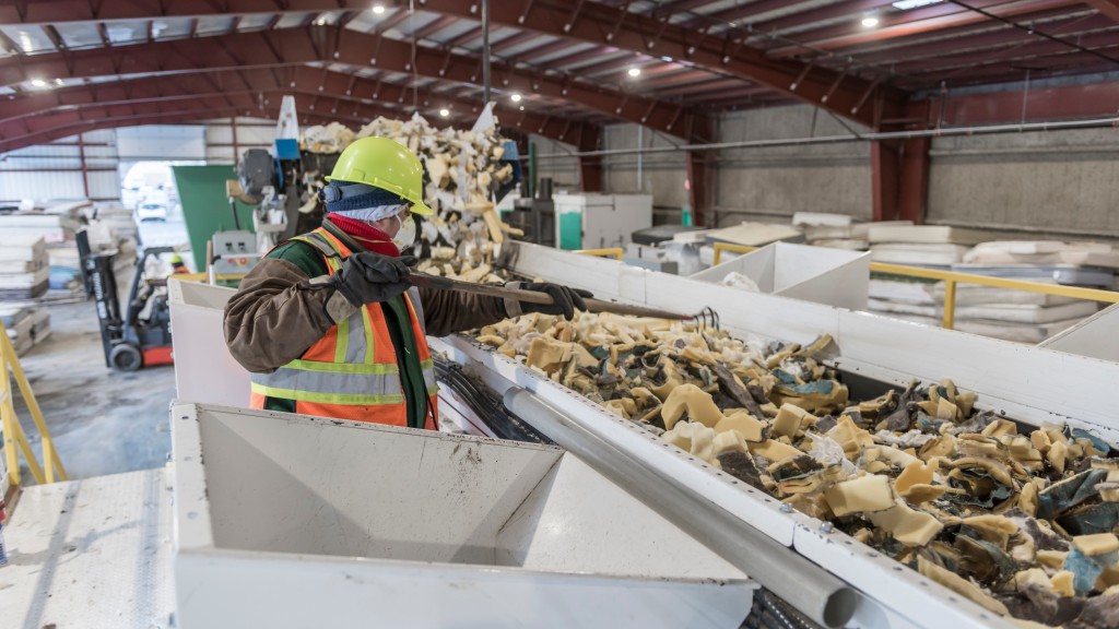 Pacific Mattress Recycling worker on foam line