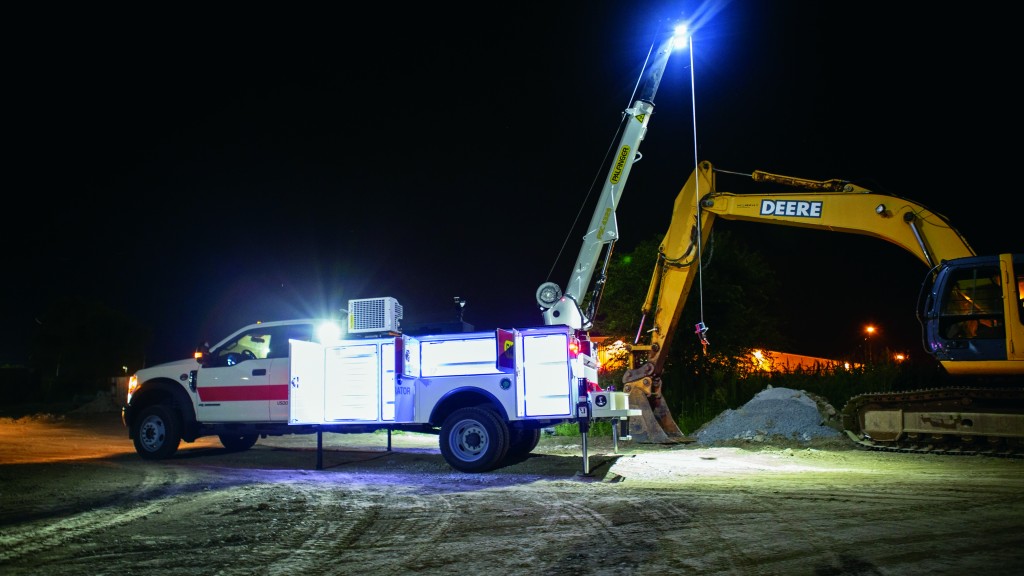 work done at construction site at night with lights