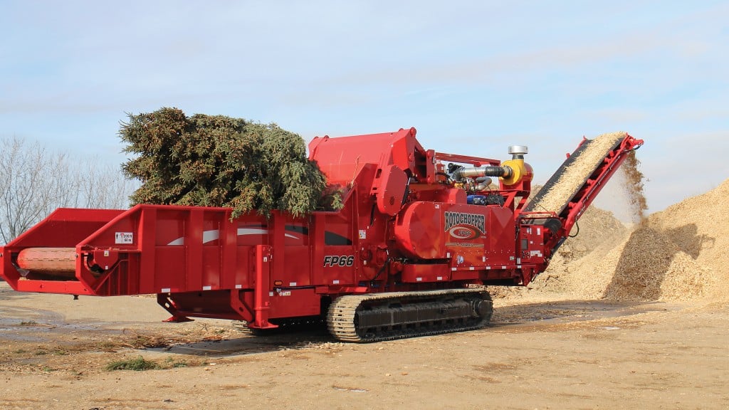 FP-66 horizontal grinder grinding a pine tree