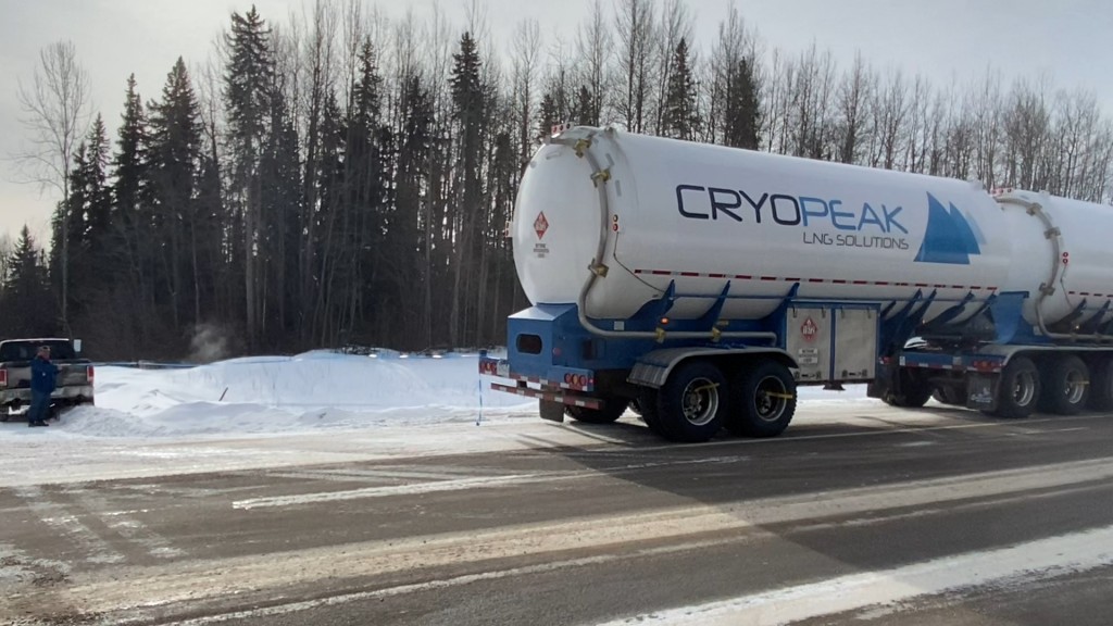 Cryopeak LNG Solutions tanker drives on road Cryopeak LNG Solutions tanker drives on road