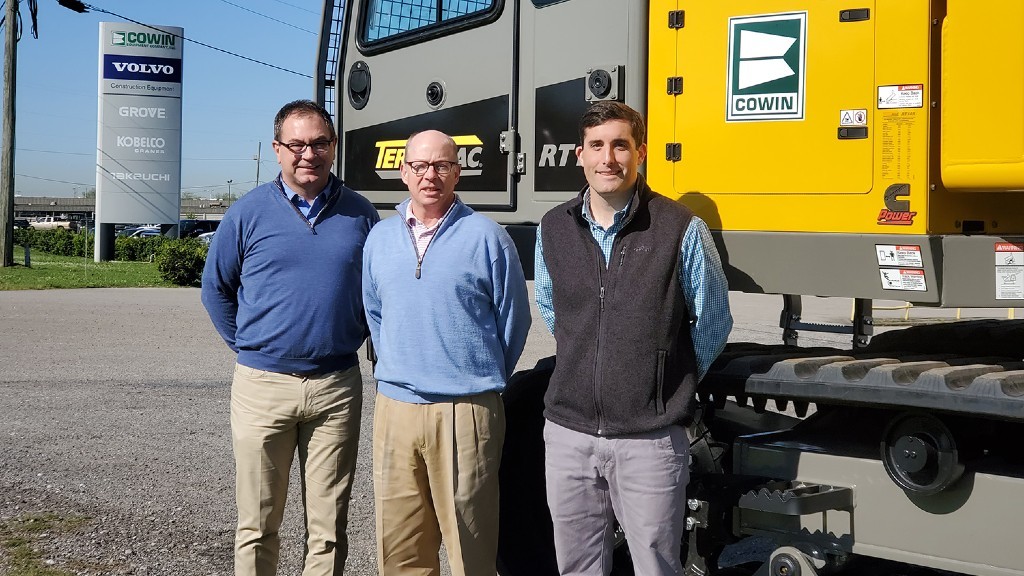 Cowin Equipment will represent the Terramac product line in Alabama, Florida and Georgia. Pictured left to right: Tim Gann (VP, General Sales Manager), Jamie Cowin (President/CEO), and Matt McGowan (VP, Sales and Marketing) of Cowin Equipment.