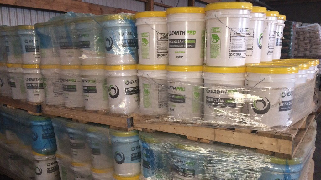 many buckets of Chem Clean Green bio-degradable rig wash many buckets of Chem Clean Green bio-degradable rig wash