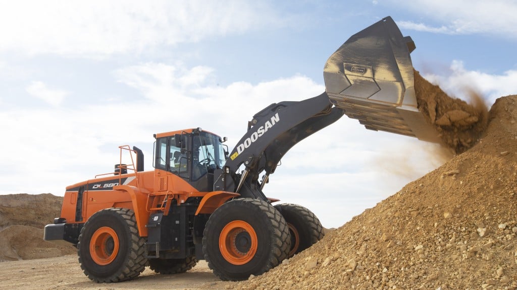 Doosan wheel loader digging gravel