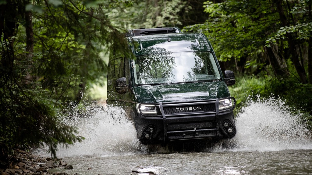 TORSUS TERRASTORM Van configuration going through a giant puddle