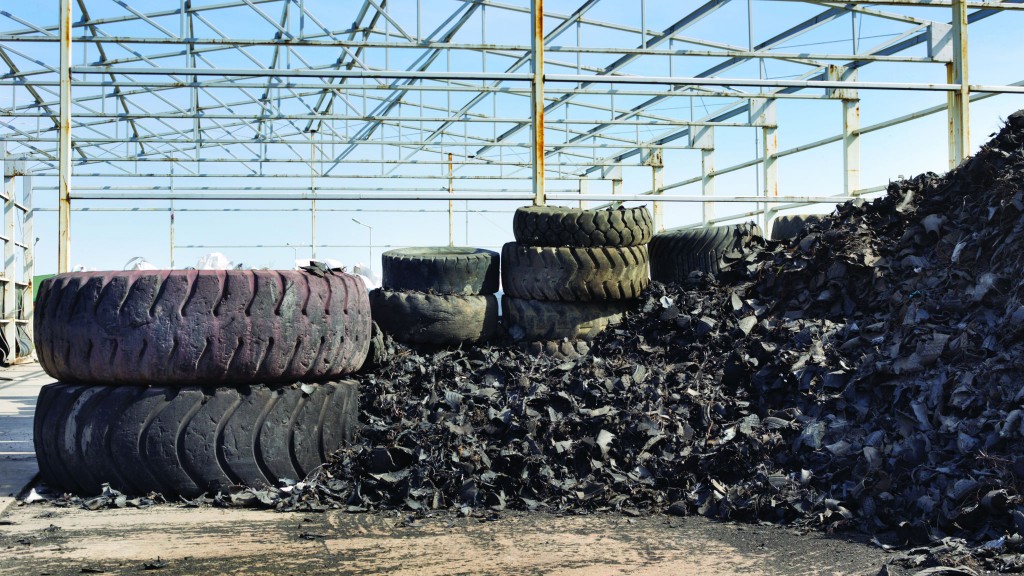 Piles of shredded tires along with tires