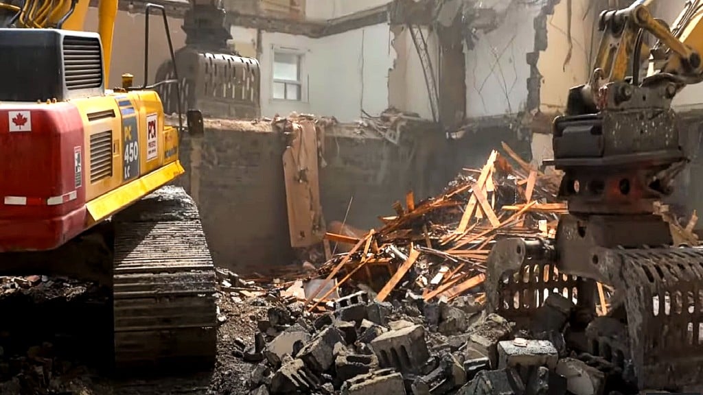 Watch: Priestly Demolition gives jobsite tour of two-building teardown in downtown Toronto