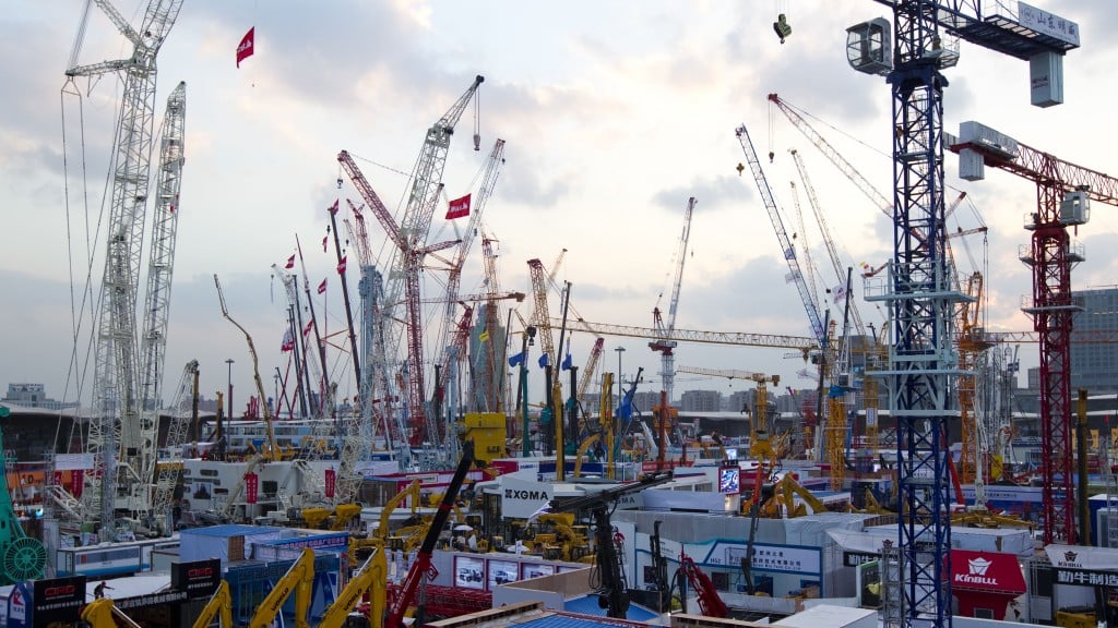 trade fair in china with construction machines on display