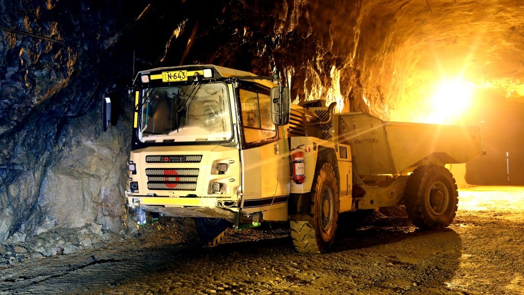Underground mining and tunneling truck in operation
