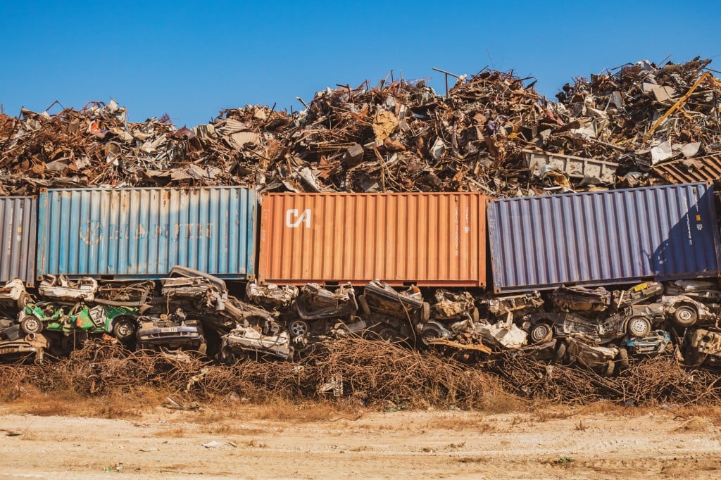 Scrap pile and containers