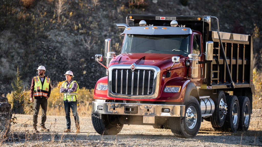 Red International HX dump truck