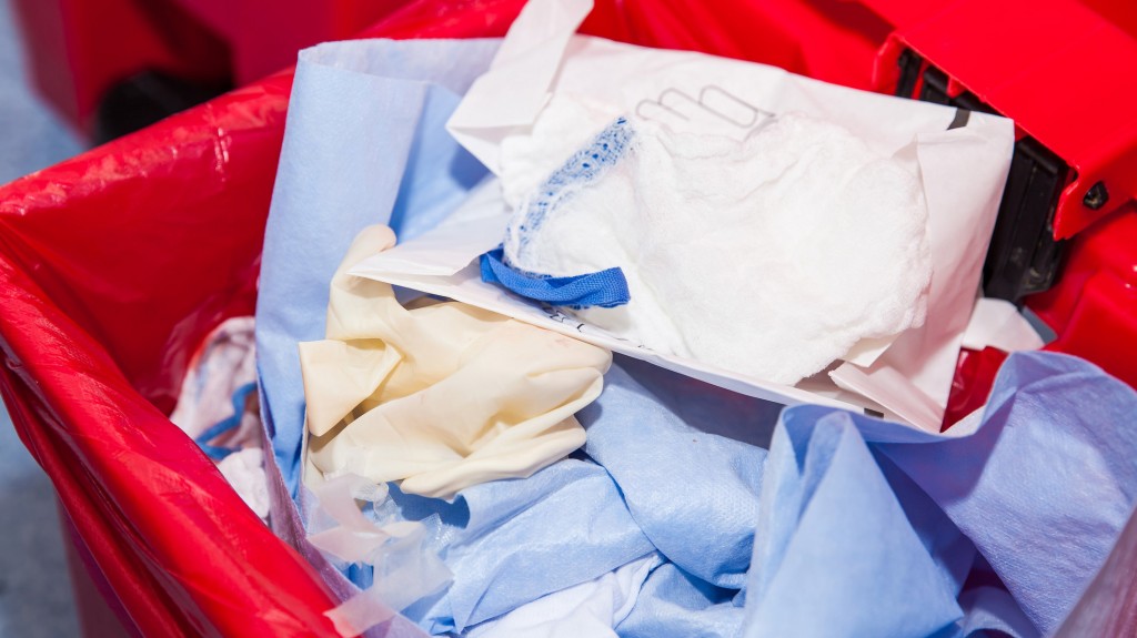 assorted medical waste in a bin