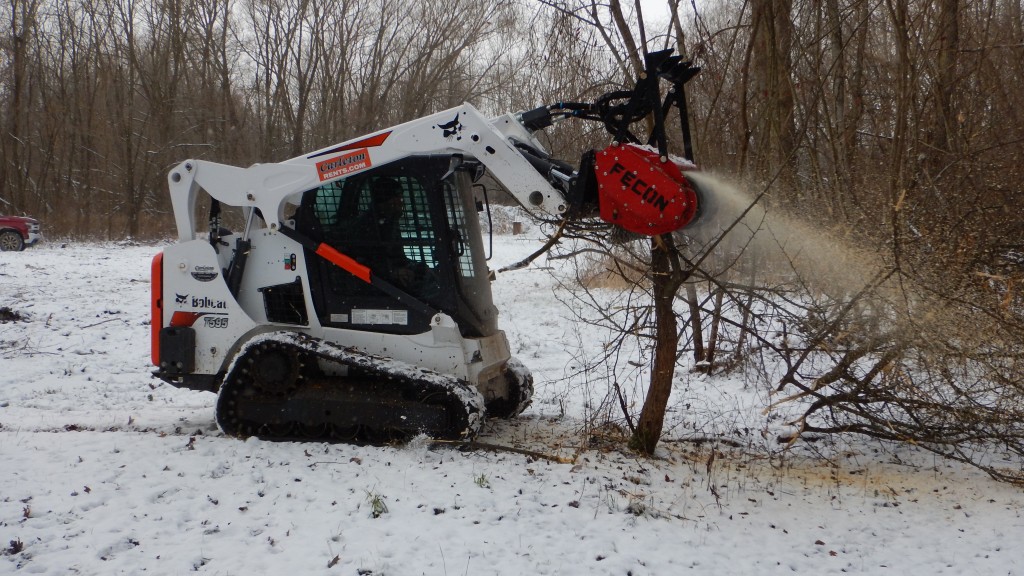 Fecon's new standard flow mulcher head attachment on skid steer