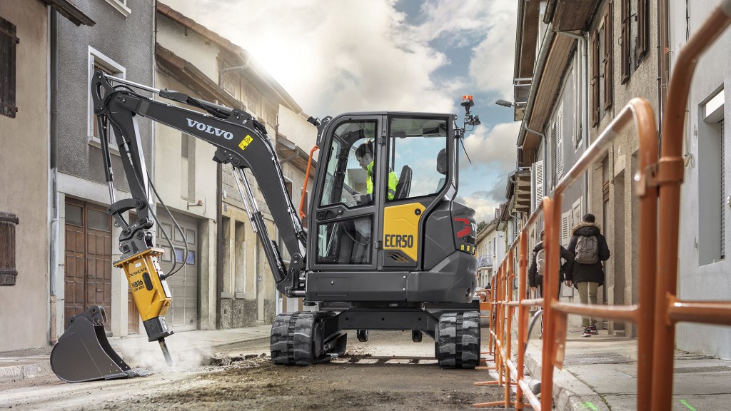 Volvo compact excavator ecr50 in operation