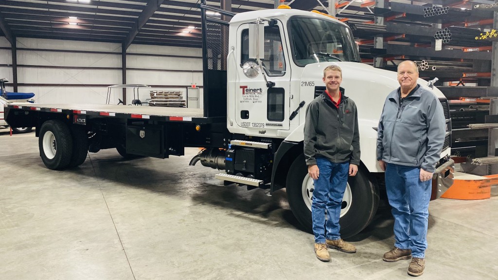 tso men stand in front mack truck