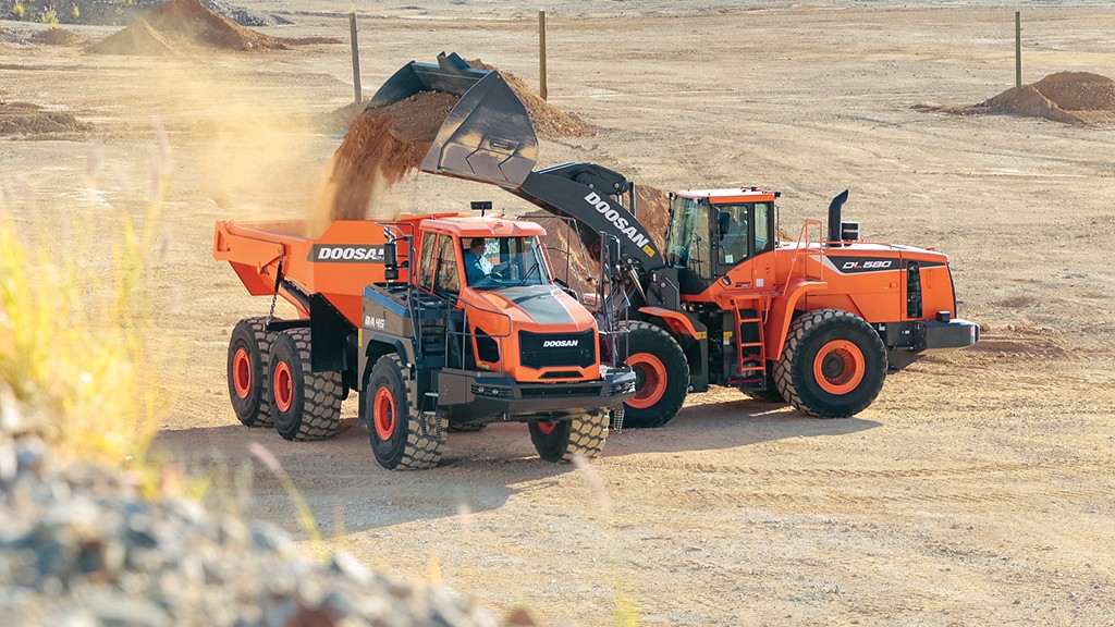 two doosan machines working in tandem