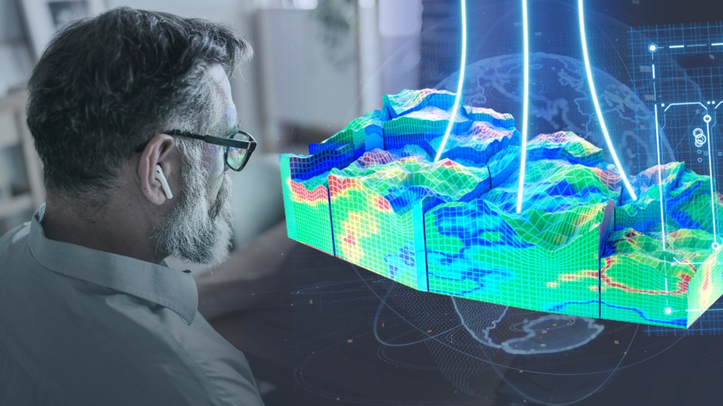 Man looks at Data platform hologram Man looks at Data platform hologram