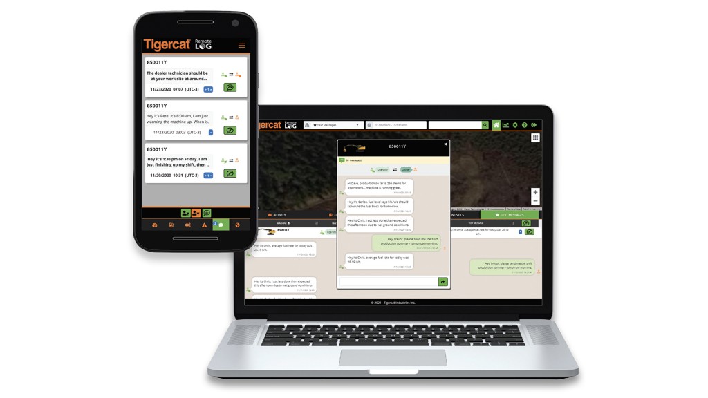 Tigercat remotelog and LogOn™ telematics system