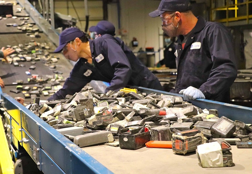 li cycle lithium ion batteries being fed to the shredder