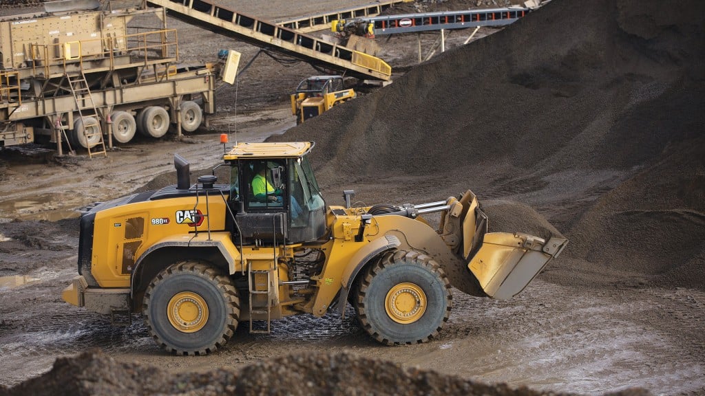 Caterpillar 980 XE wheel loader operating in quarry