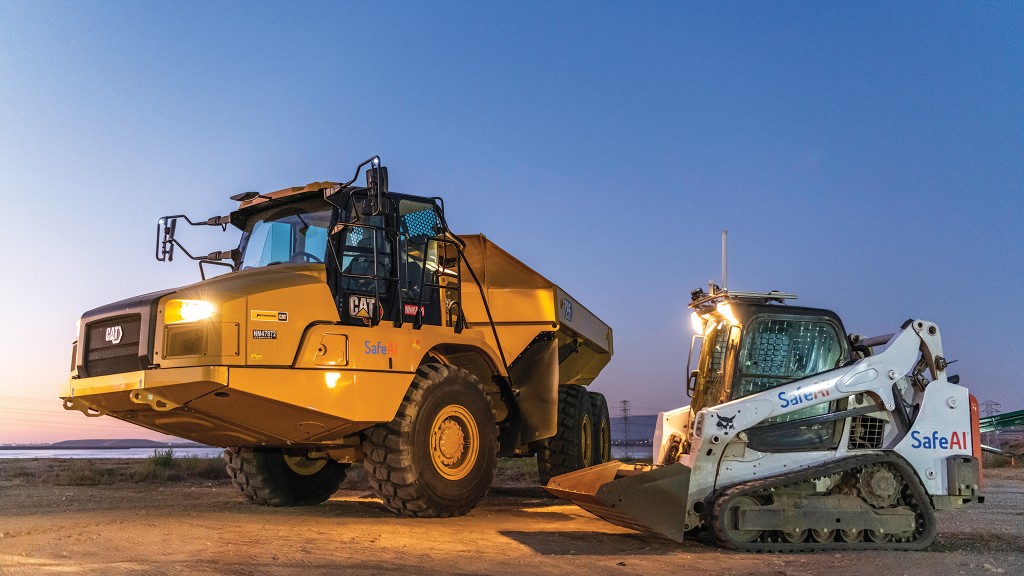 A SafeAI branded ADT and skid steer