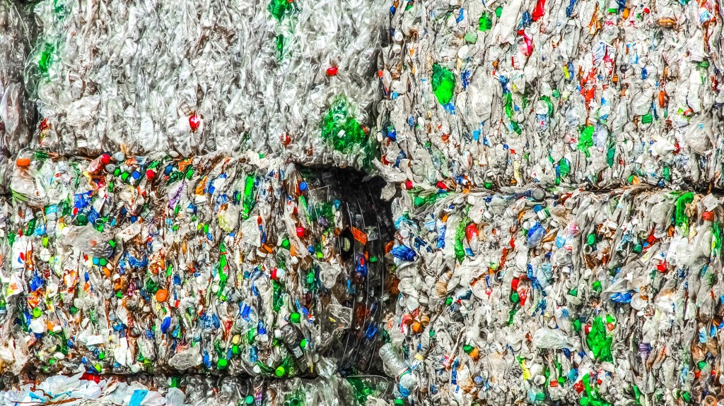 Stacked bales of plastic