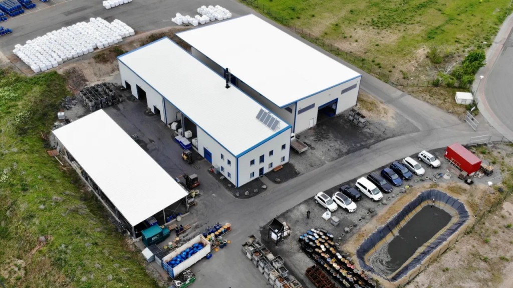 An aerial shot of a European battery recycling facility