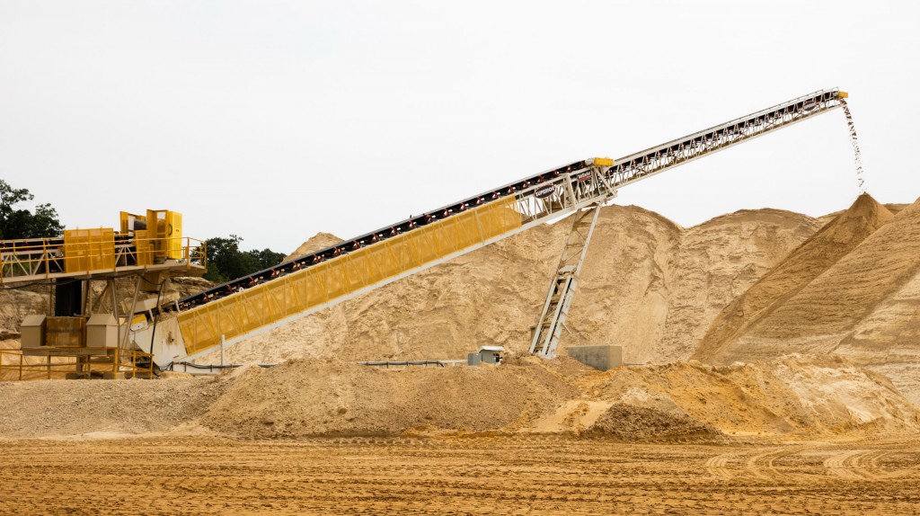 A TeleStaker Conveyor on the job site.