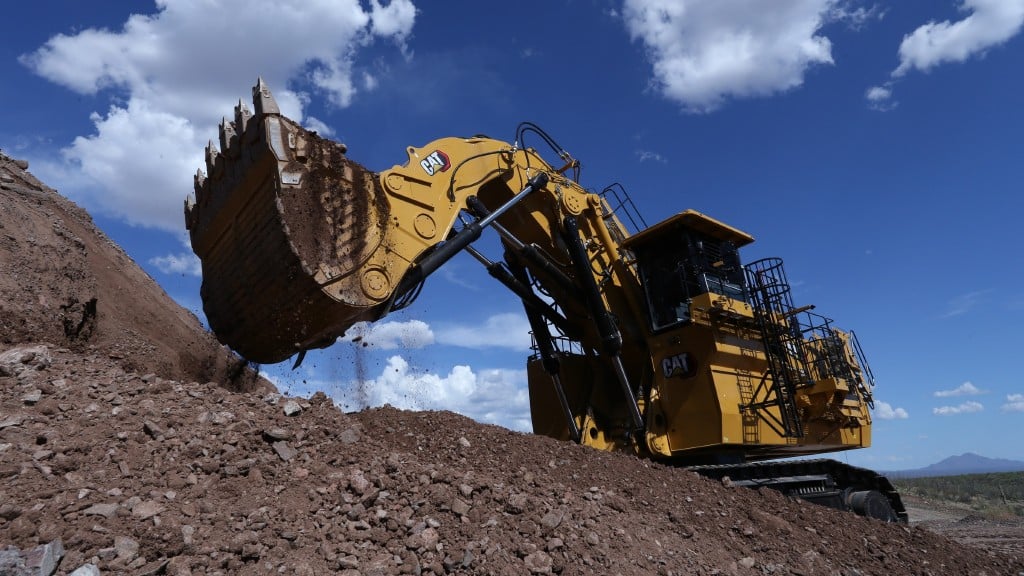 A hydraulic mining shovel on the job site