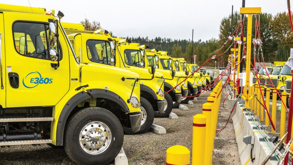 An array of Environmental 360 Solutions trucks parked