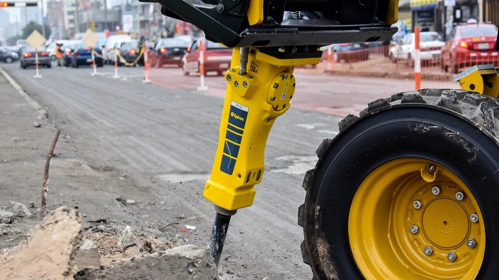 An Epiroc SB202 breaker for skid-steer loaders