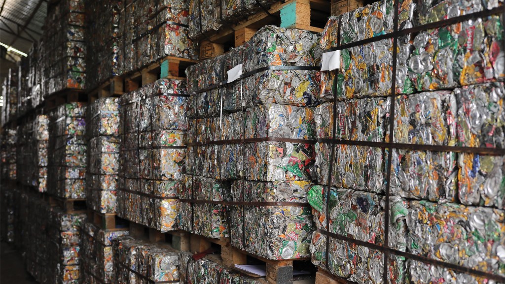 Stacked bales of aluminum cans