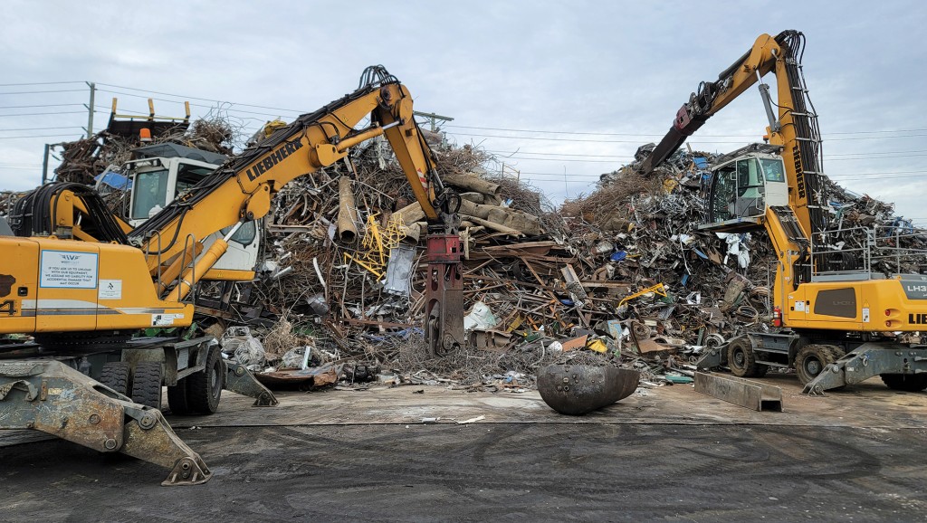 Two Liebherrs at the scrap pile at West Coast Metal Recycling