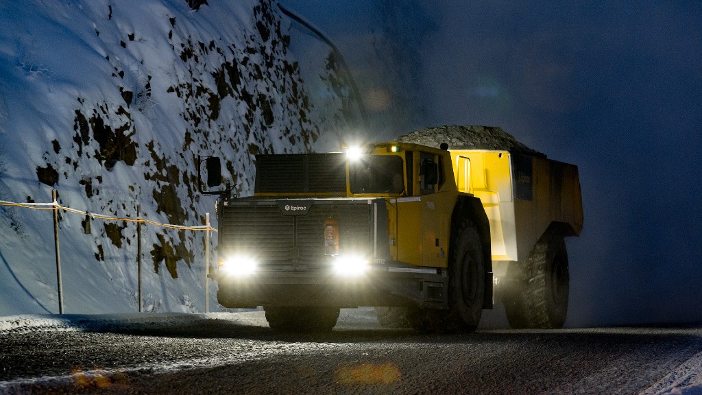 An Epiroc mining truck on the road