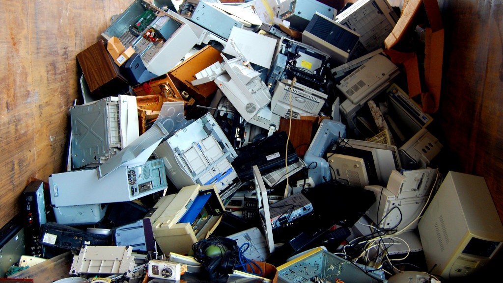 Computer and electronic waste in a pile